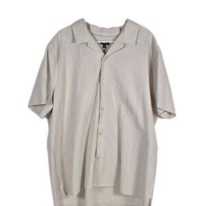 NWT Express Mens XXL Tan With White Stripes Seersucker Short Sleeve Shirt